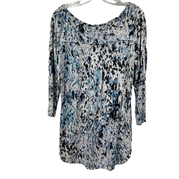 Cynthia Rowley Blue and White High Low Jersey 3/4 Sleeve Top, M - Picture 7 of 8